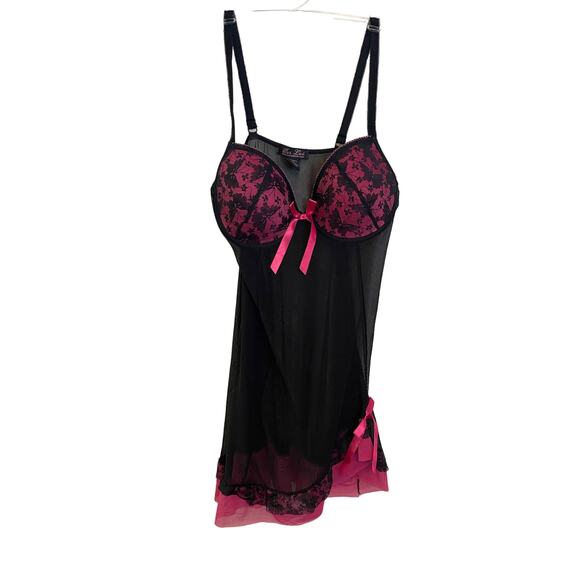 Per Lei Black & Pink Lace Bustier Corset Style Nighty Sexy Slip Dress SIZE L - Picture 1 of 6